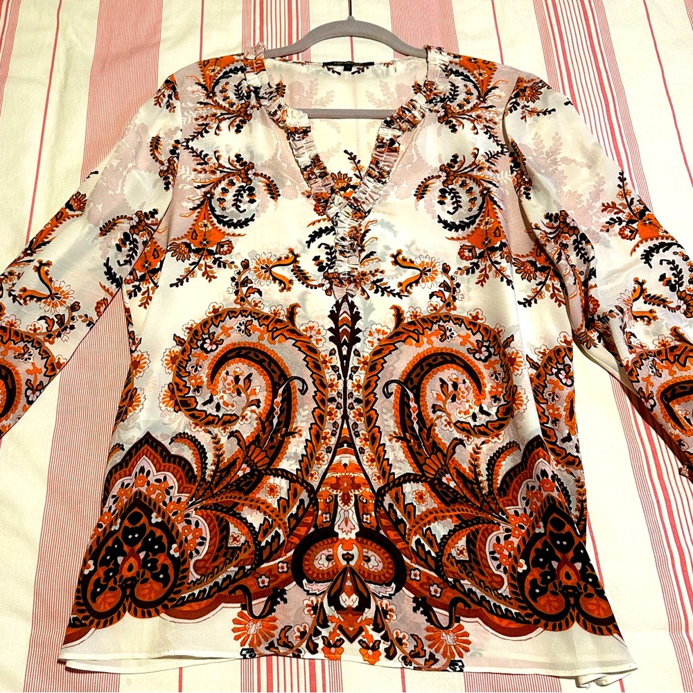 Kobi Halperin Orange and Black Paisley Blouse
